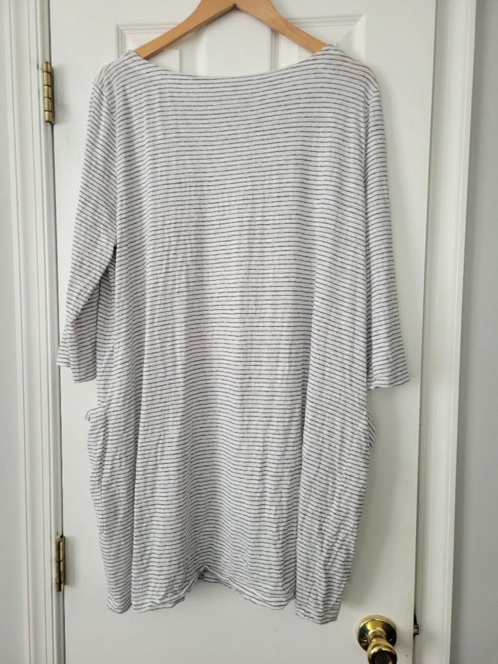 Eileen Fisher White Black stripe 100% Linen dress size XL pockets Lagenlook - Picture 7 of 8